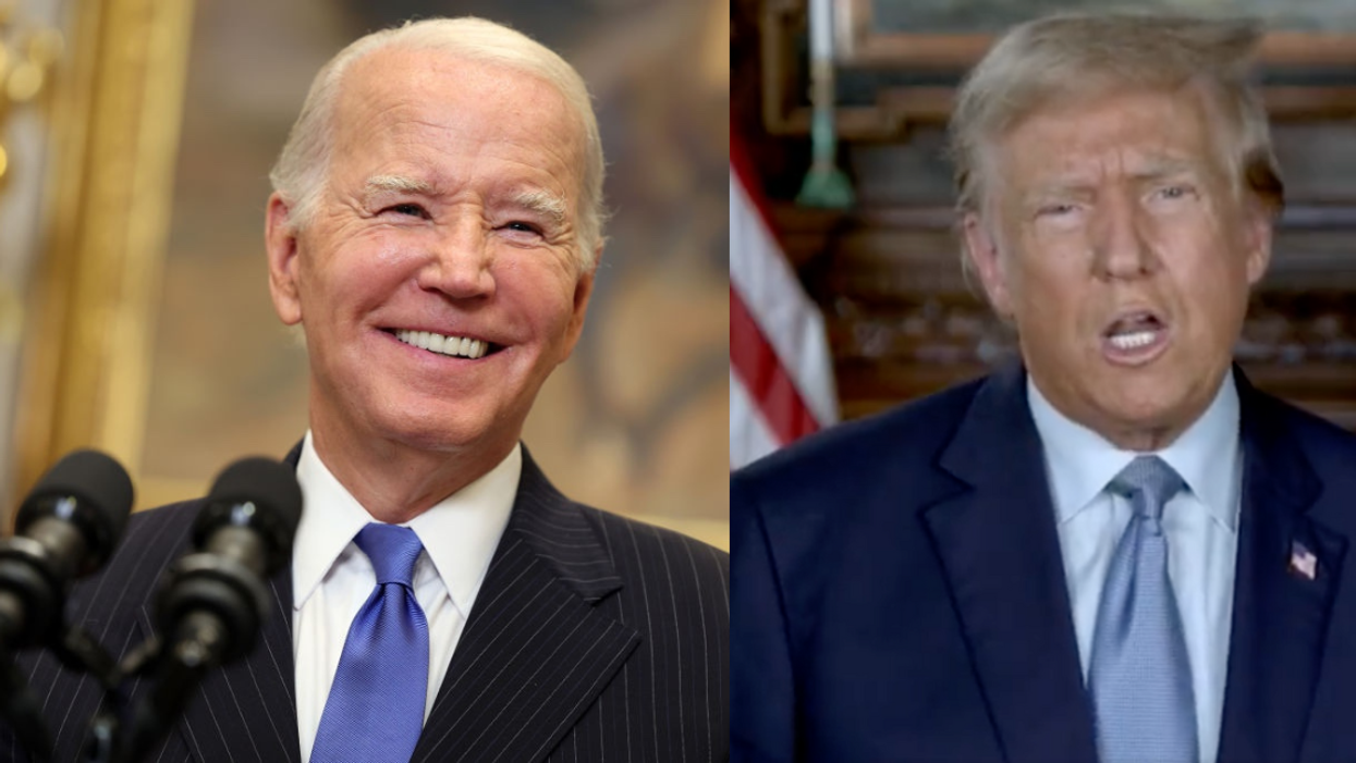 Joe Biden; Truth Social screenshot of Donald Trump