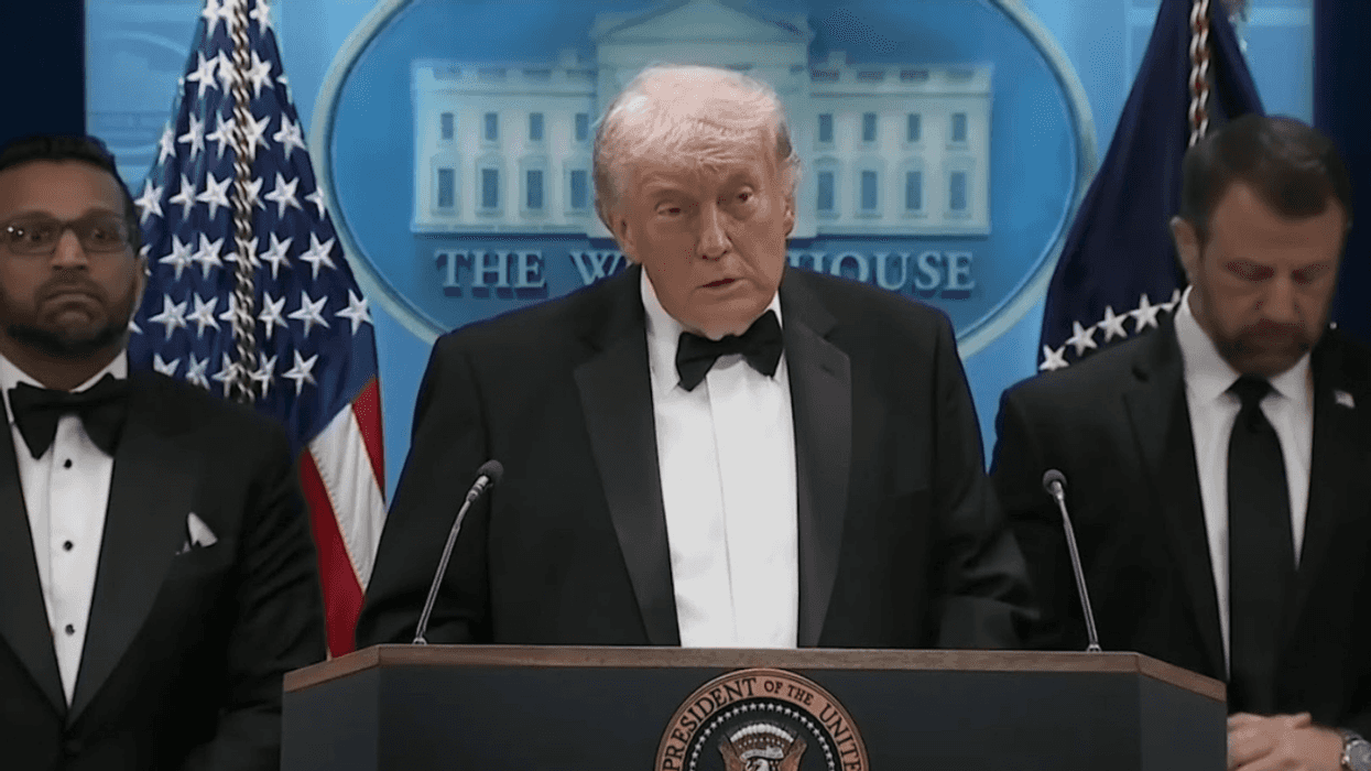 Kash Patel, Donald Trump, and Markwayne Mullin press briefing