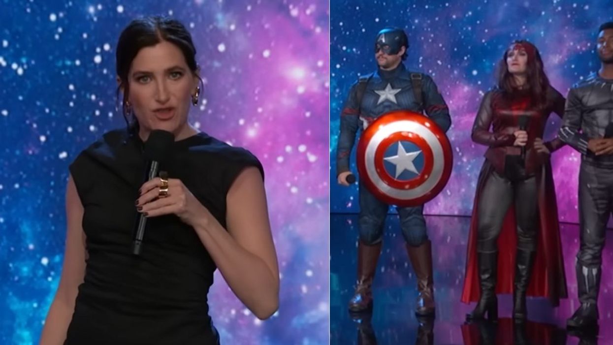 Kathryn Hahn performing MCU summary song on Jimmy Kimmel Live