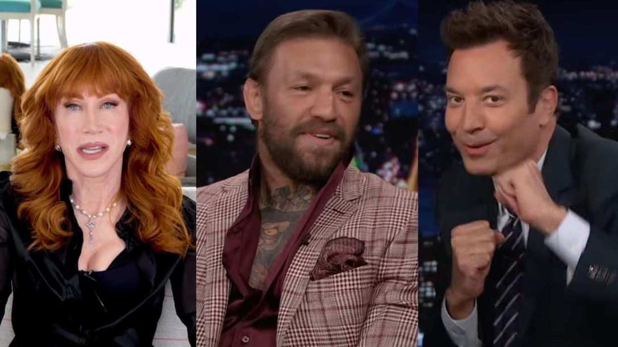 Kathy Griffin (left) criticized The Tonight Show Starring Jimmy Fallon after Conor McGregor (middle) appeared as a guest on host Jimmy Fallon’s (right) late-night show.