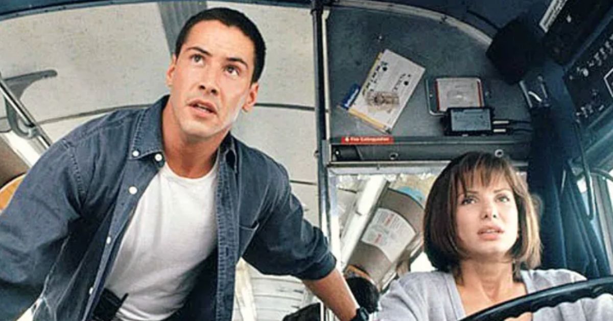 Keanu Reeves and Sandra Bullock from the movie, "Speed"