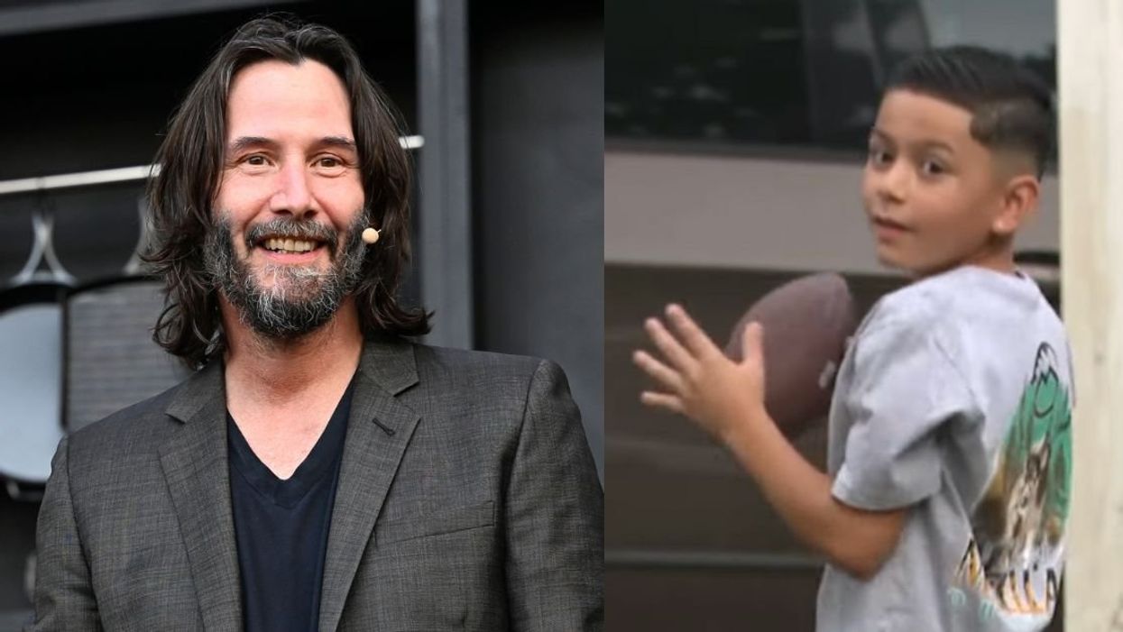 Keanu Reeves; young fan holding a football