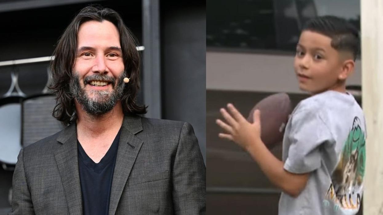 Keanu Reeves; young fan holding a football