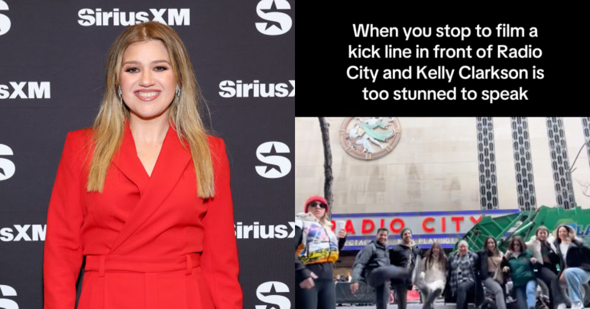 Kelly Clarkson; TikTok screenshot of Kelly Clarkson and kickline