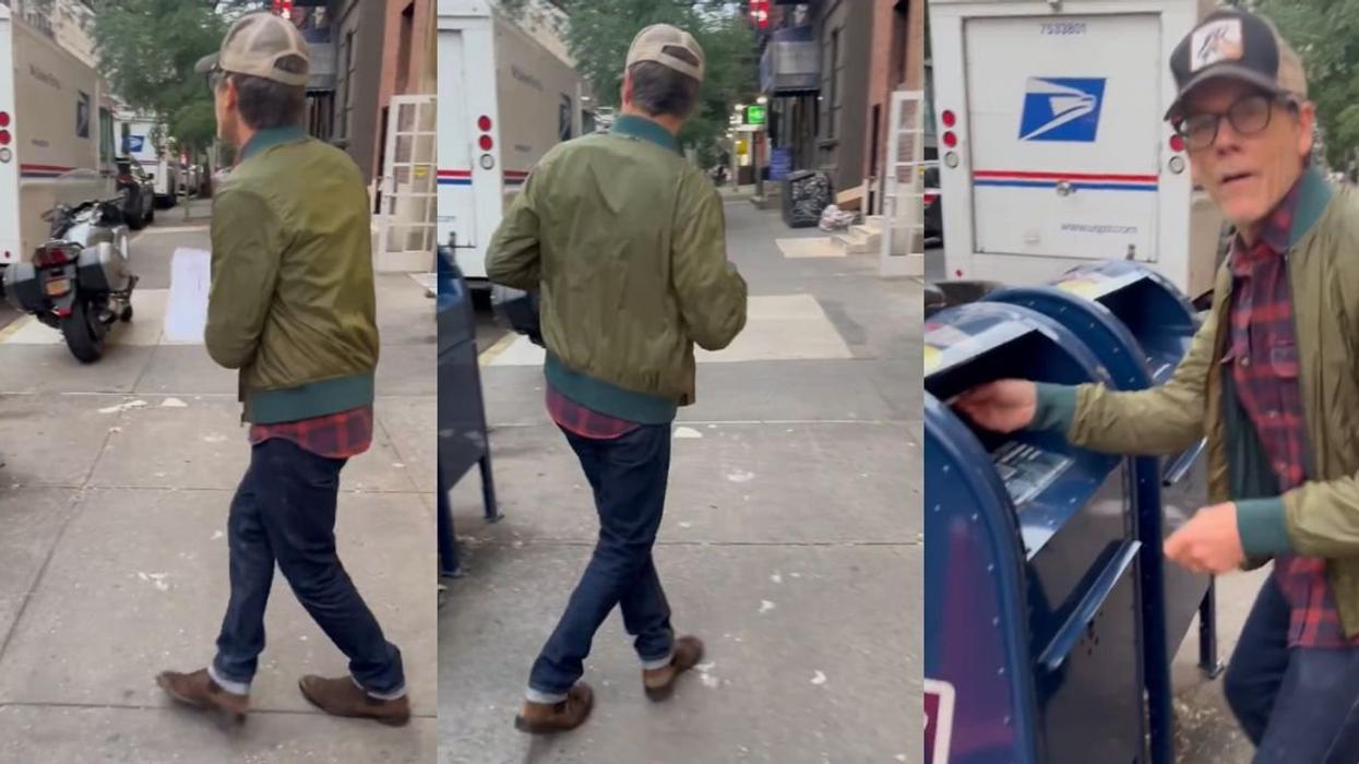 Kevin Bacon dancing to the mailbox