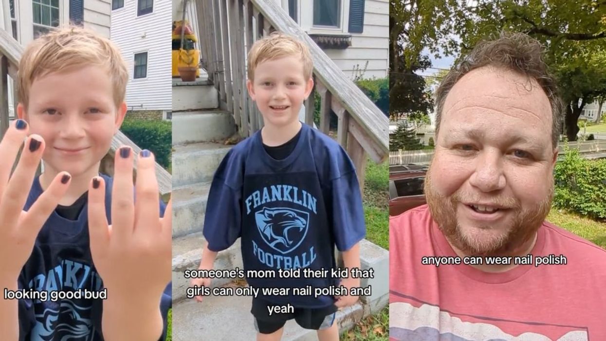 Kid and dad talking about nail polish