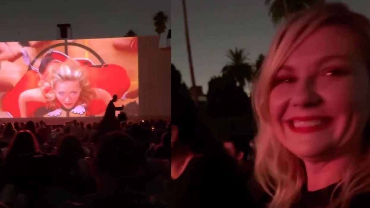 Kirsten Dunst from "Bring It On"  on outdoor movie screen; Kirsten Dunst at Hollywood Forever Cemetery