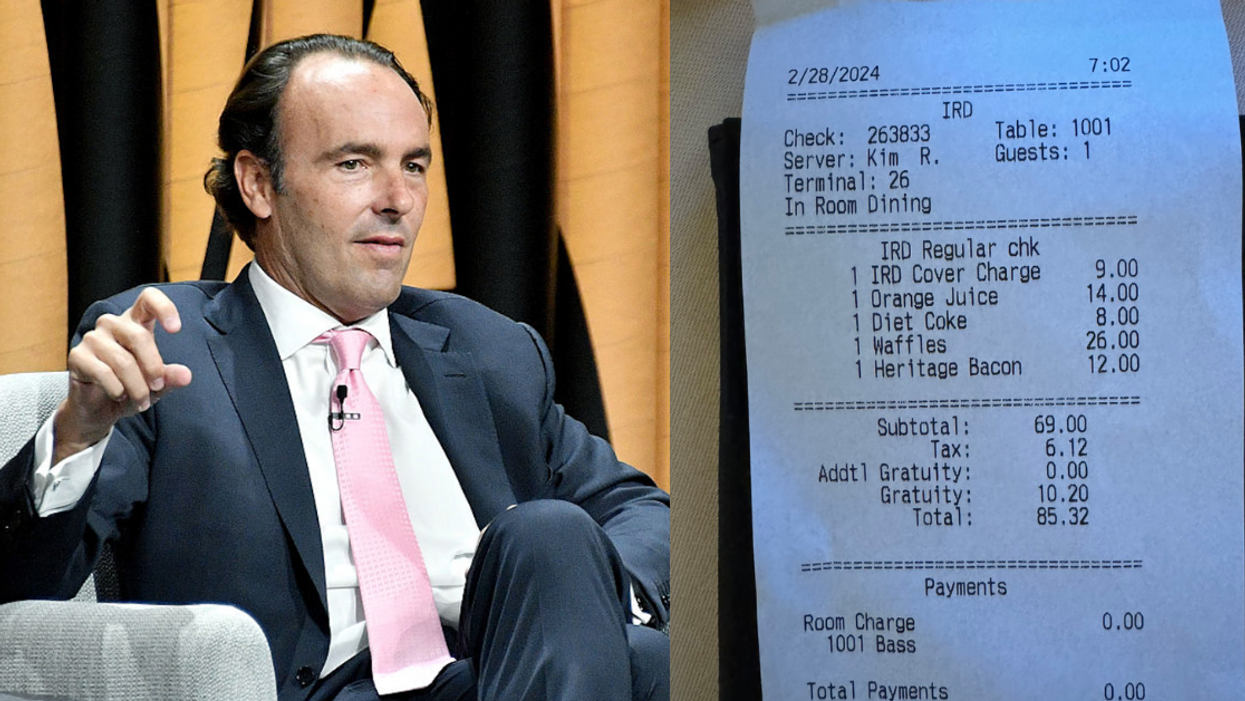Kyle Bass; Screenshot of Bass' room service receipt