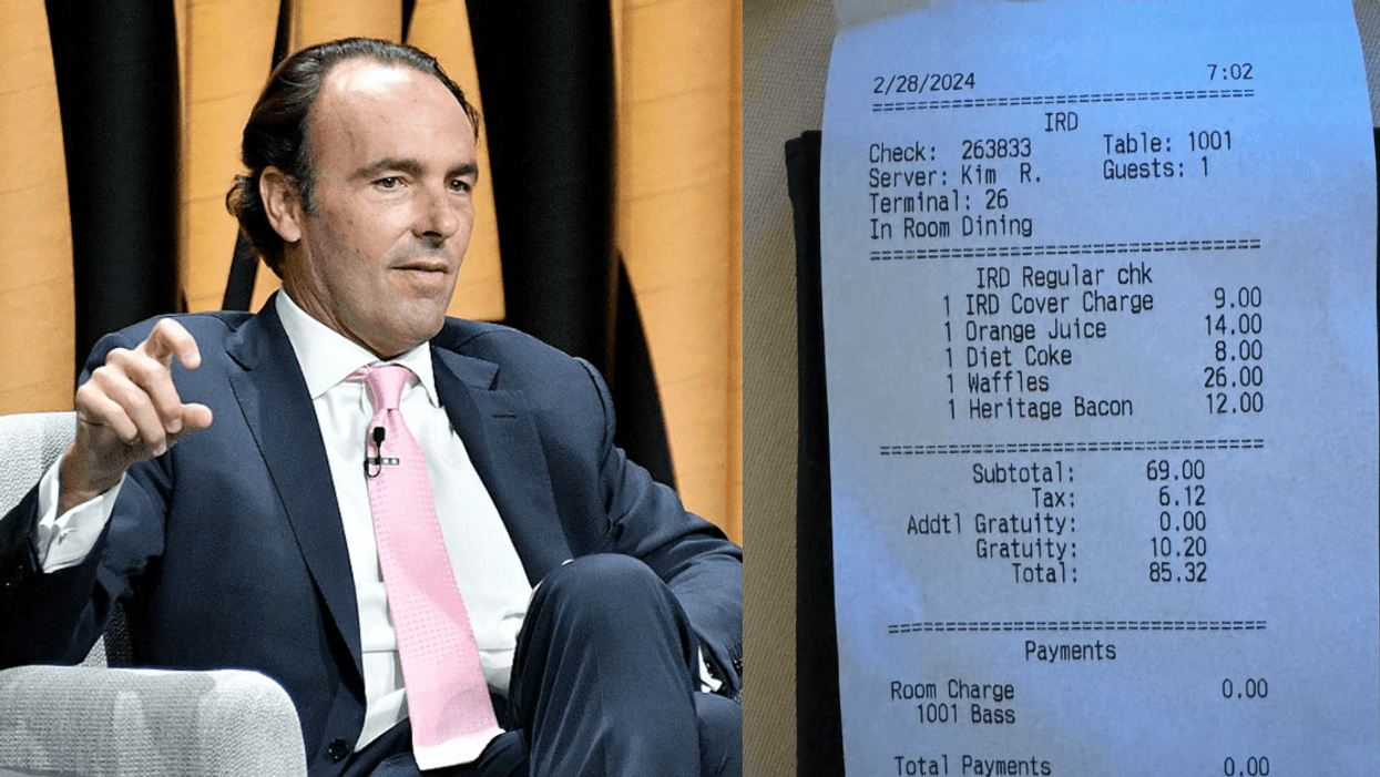 Kyle Bass; Screenshot of Bass' room service receipt