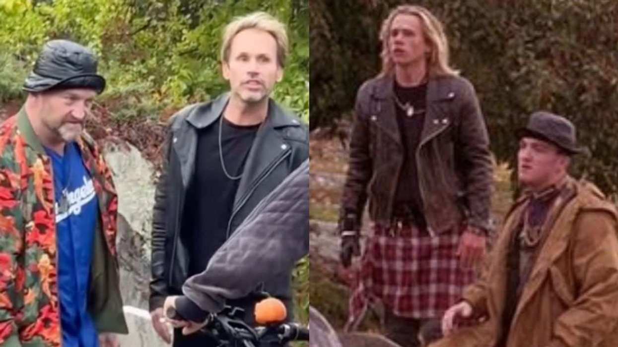 Larry Bagby (left) and Tobias Jelinek recreate their iconic Hocus Pocus cemetery scene 33 years later.