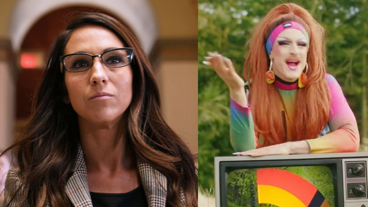 Lauren Boebert; Instagram screenshot of Pattie Gonia from The North Face's ad