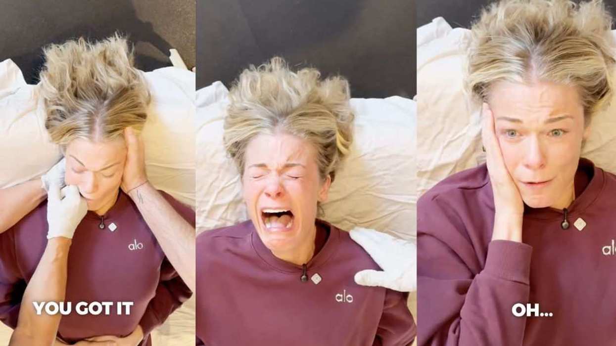 LeAnn Rimes reacts emotionally during a “deep jaw release” session as a practitioner works inside her mouth to relieve built-up tension.