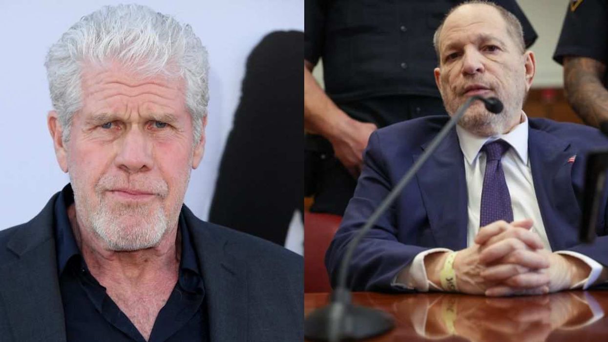 Left: Ron Perlman; Right: Harvey Weinstein during a court appearance.