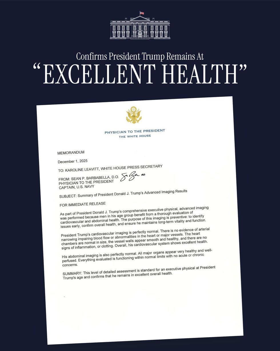 Letter about Trump's imaging results written by the White House physician
