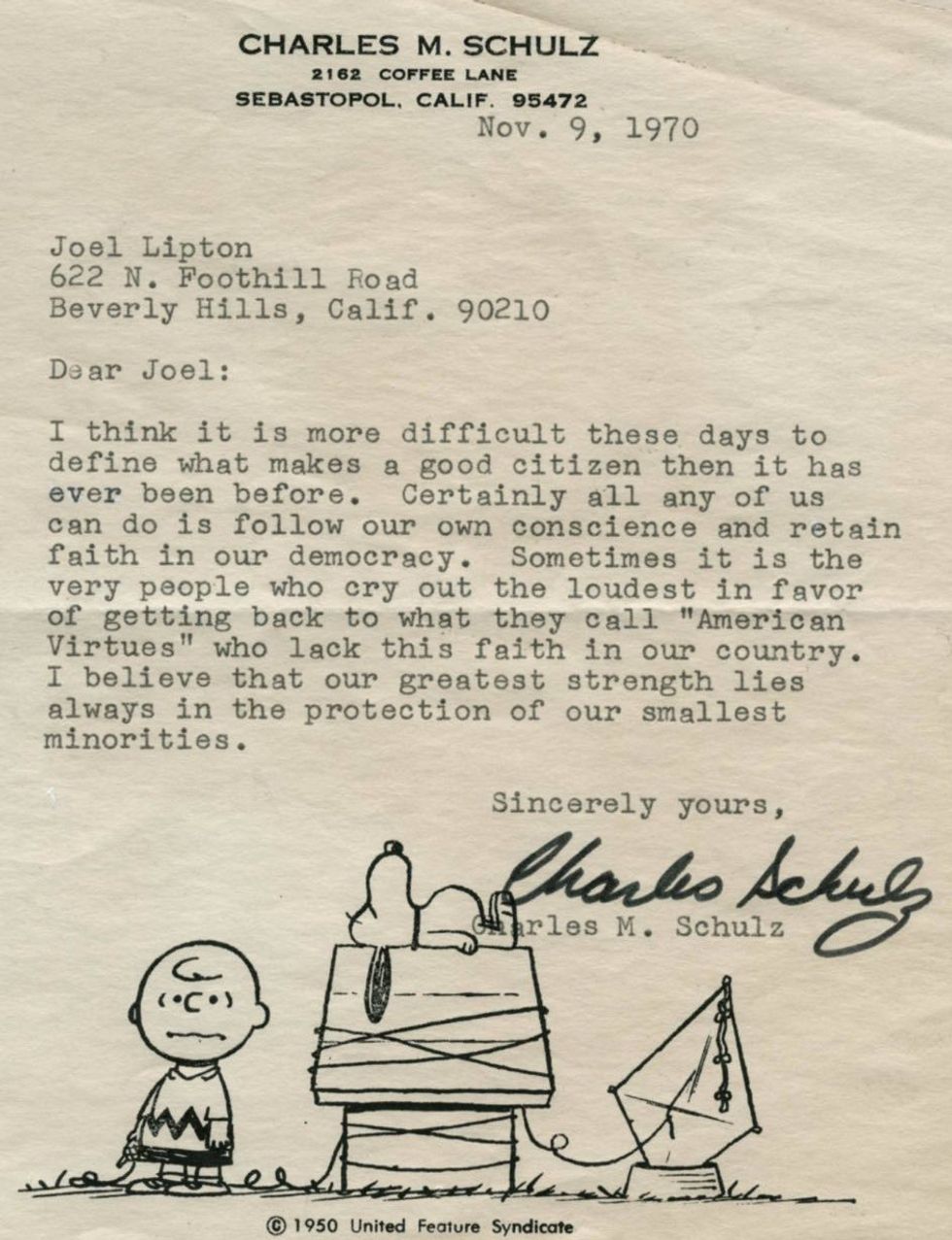 Letter Charles M. Schulz wrote to a fan