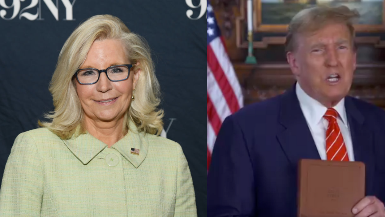 Liz Cheney; Screenshot of Donald Trump