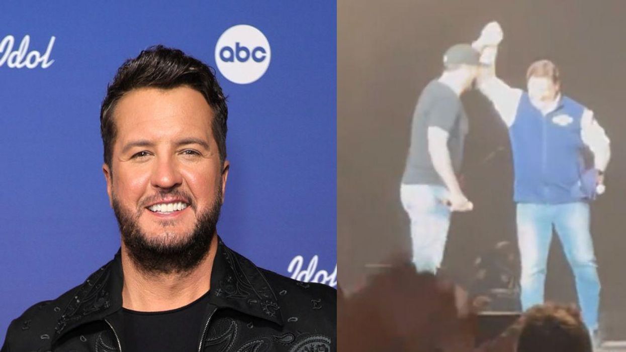 Luke Bryan; screenshot of Luke Bryan concert with Ron DeSantis on stage