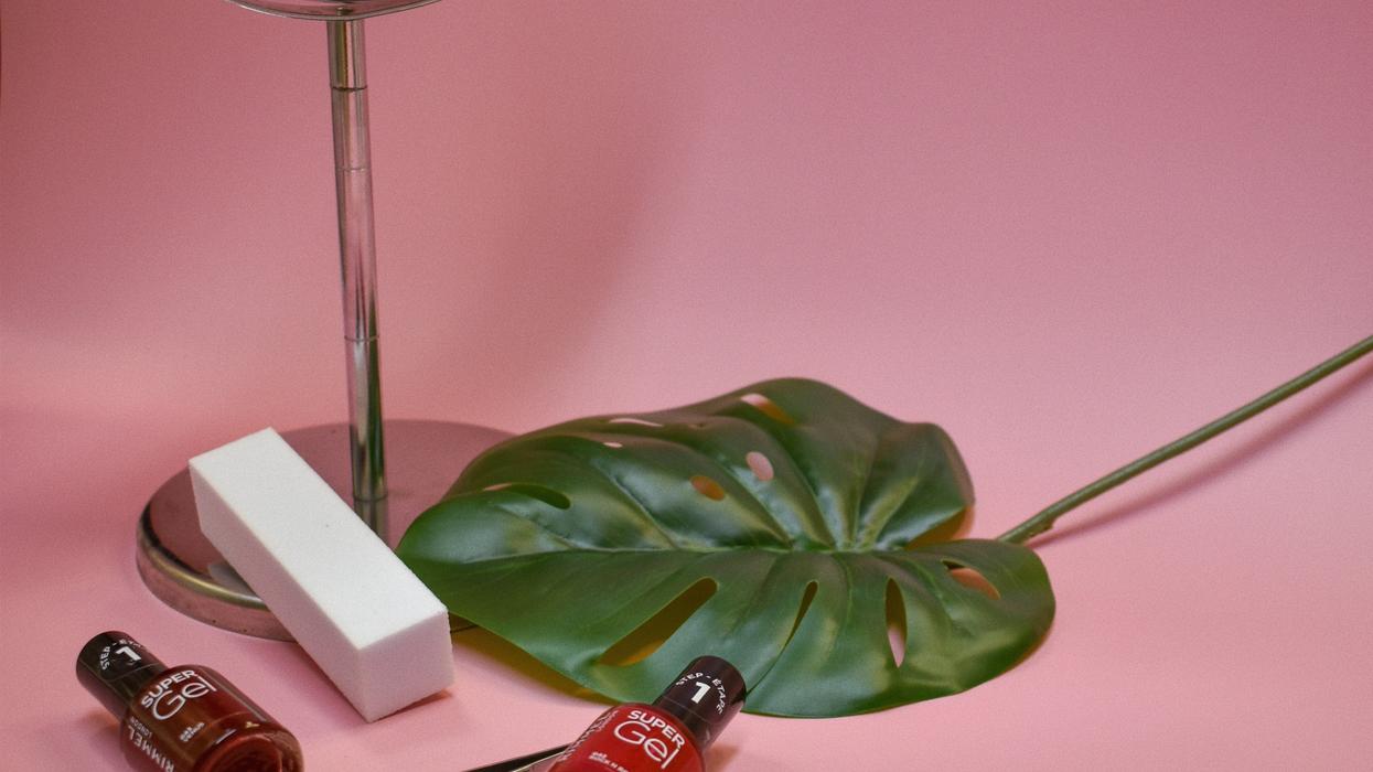 Makeup supplies strewn on counter