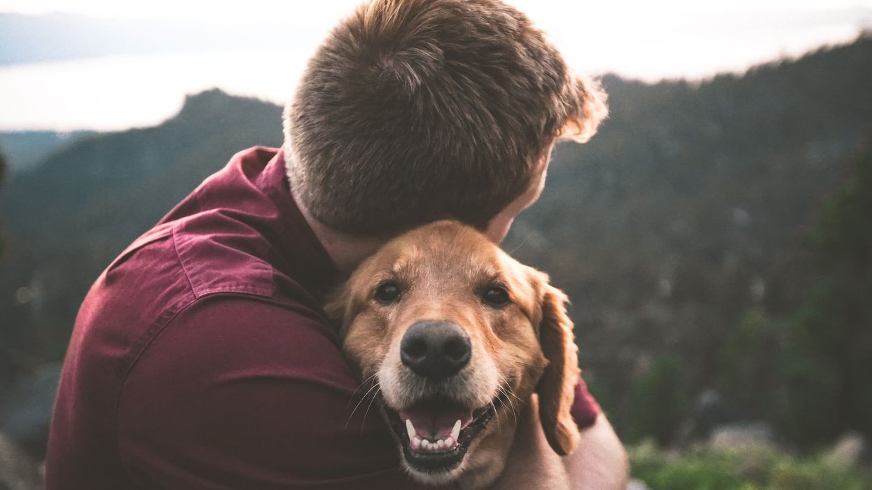 Man hugging his Golden Retriever