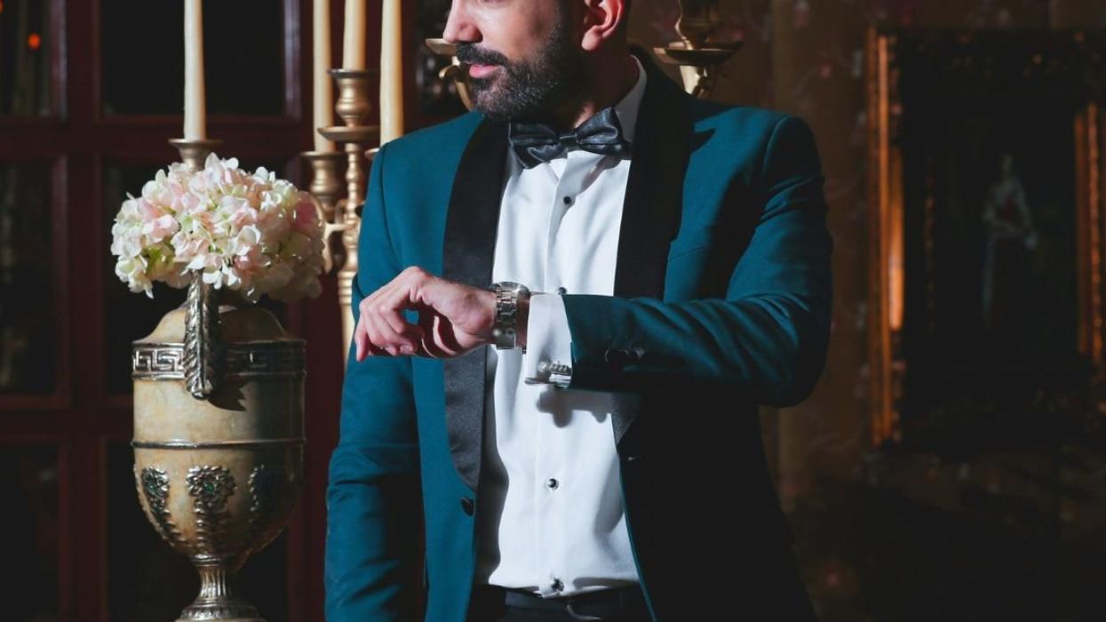 Man in a tux wearing fancy watch