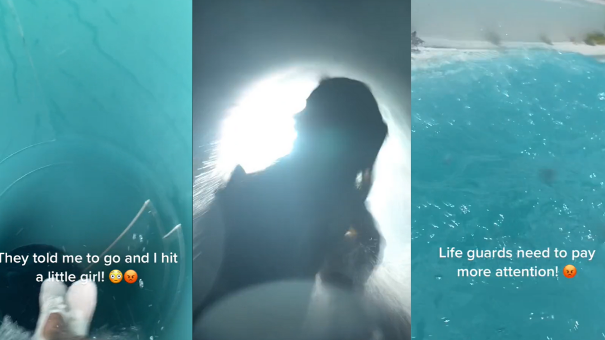 Man runs into little girl on water slide