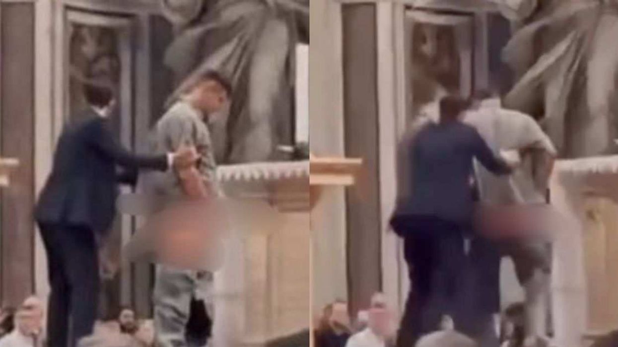 Man urinating on altar at St. Peter's Basilica