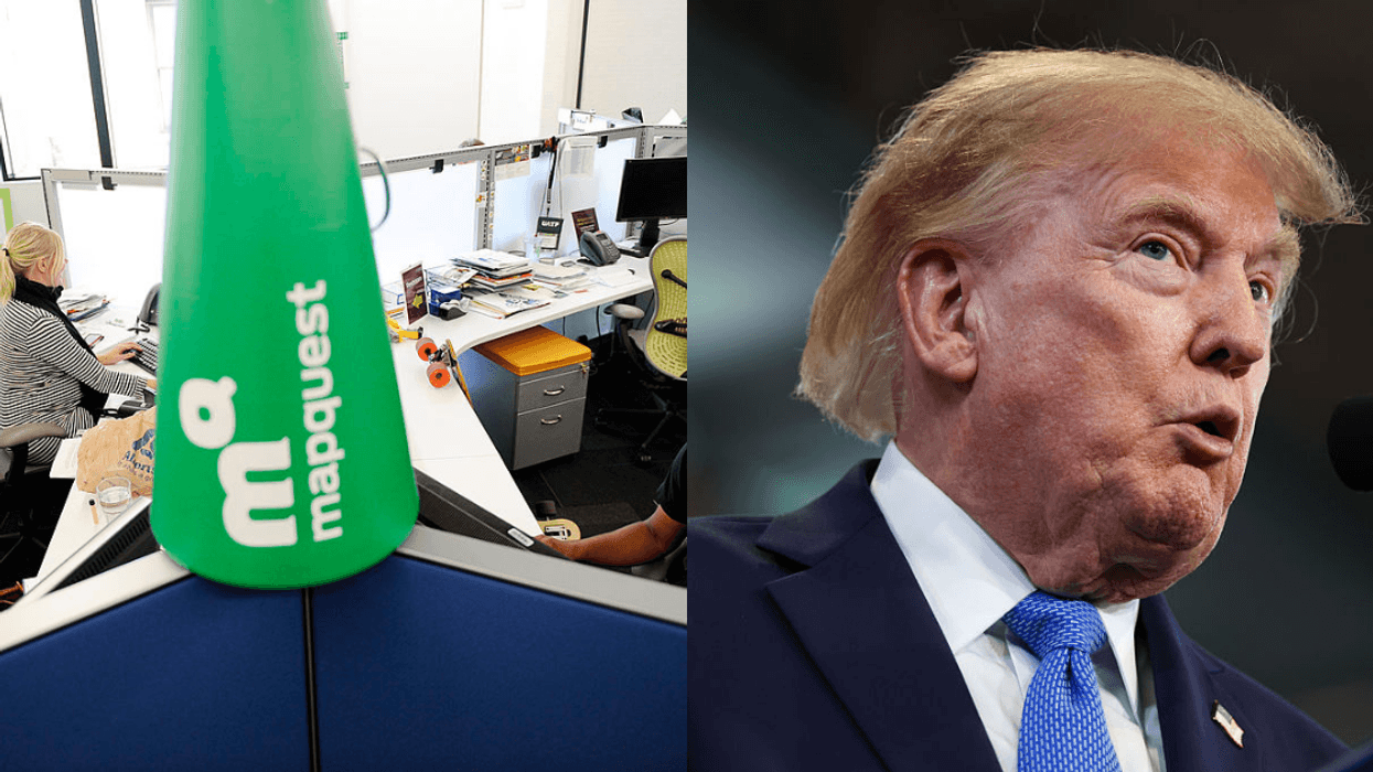 MapQuest logo in office; Donald Trump