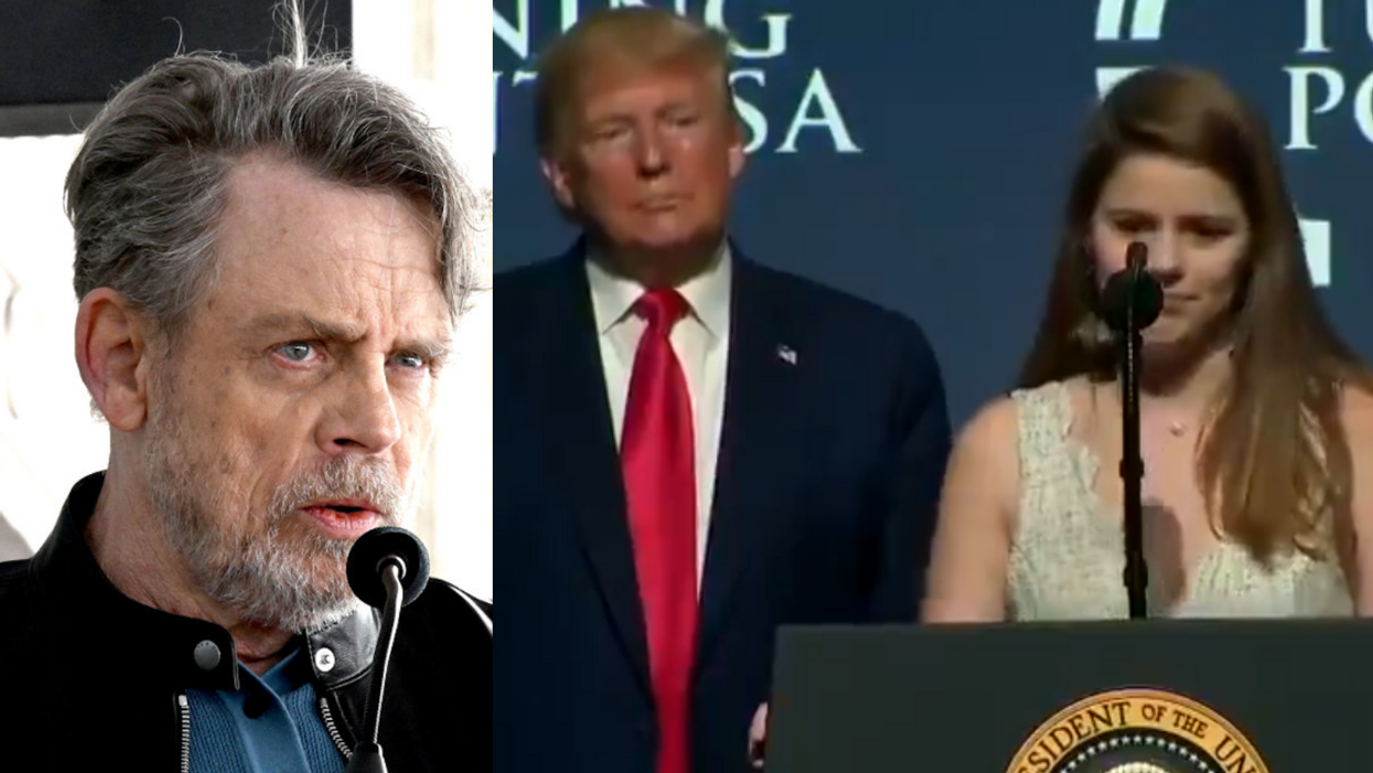 Mark Hamill; Screenshot of Donald Trump and unidentified woman