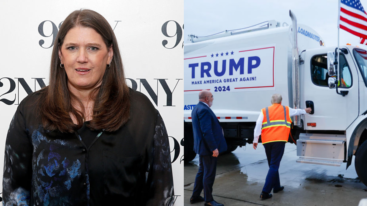Mary Trump; Donald Trump preparing to enter garbage truck