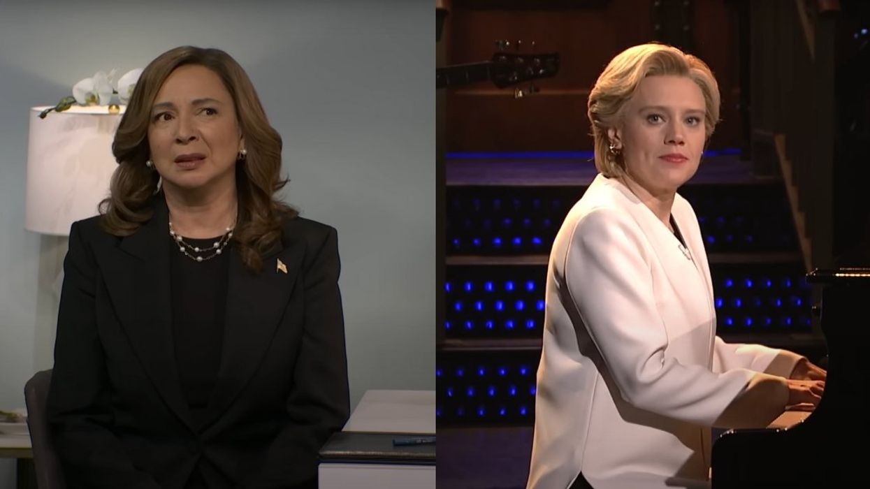 Maya Rudolph as Kamala Harris; Kate McKinnon as Hillary Clinton