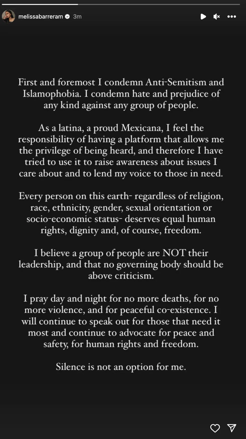 Melissa Barrera's Instagram Story after being fired from "Scream 7"