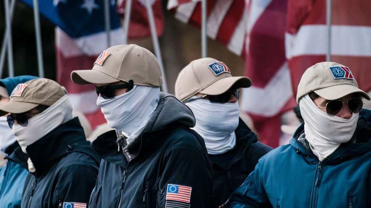Members of the Patriot Front preparing to march with anti-abortion activists for the 49th annual March for Life in Washington DC.