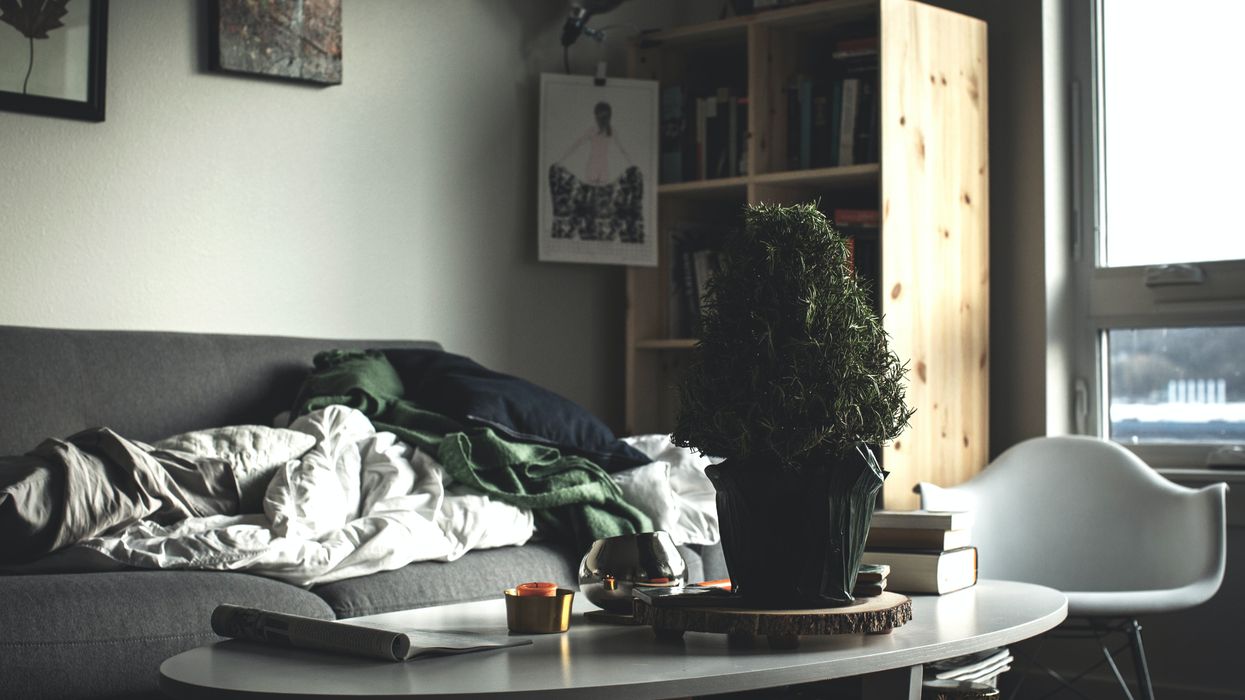 Messy living room in an apartment.