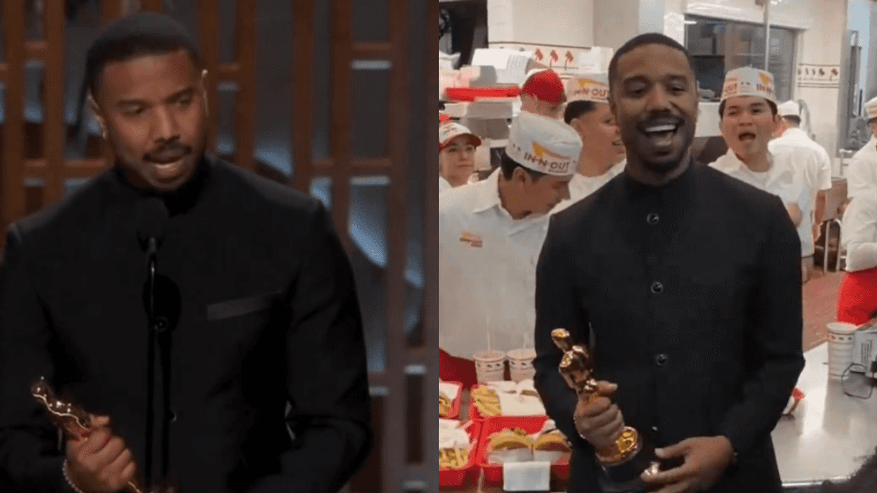 Michael B. Jordan accepting Oscar; Michael B. Jordan with Oscar at In-and-Out Burger