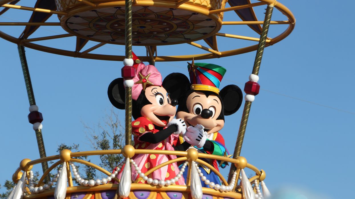 Mickey & Minnie Mouse on a parade float