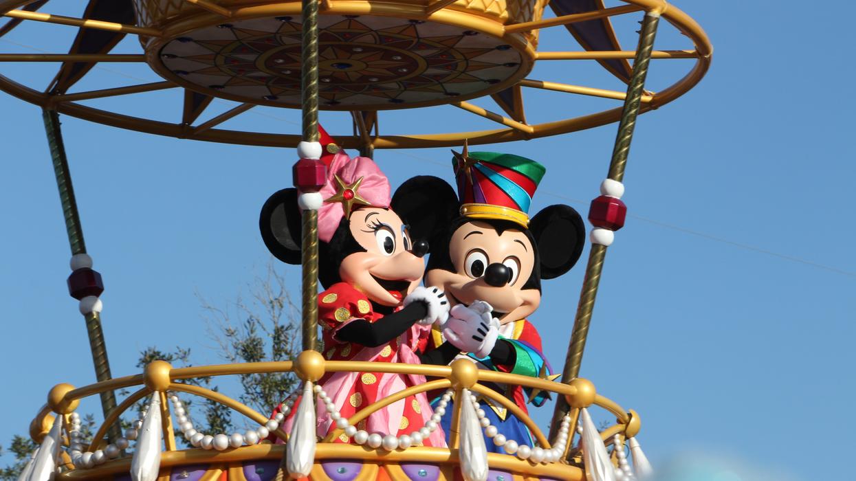 Mickey & Minnie Mouse on a parade float