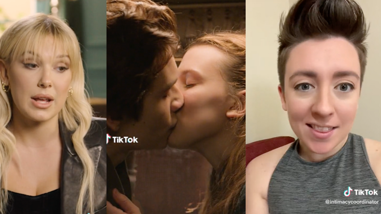 Millie Bobby Brown; Louis Partridge and Millie Bobby Brown; @IntimacyCoordinator