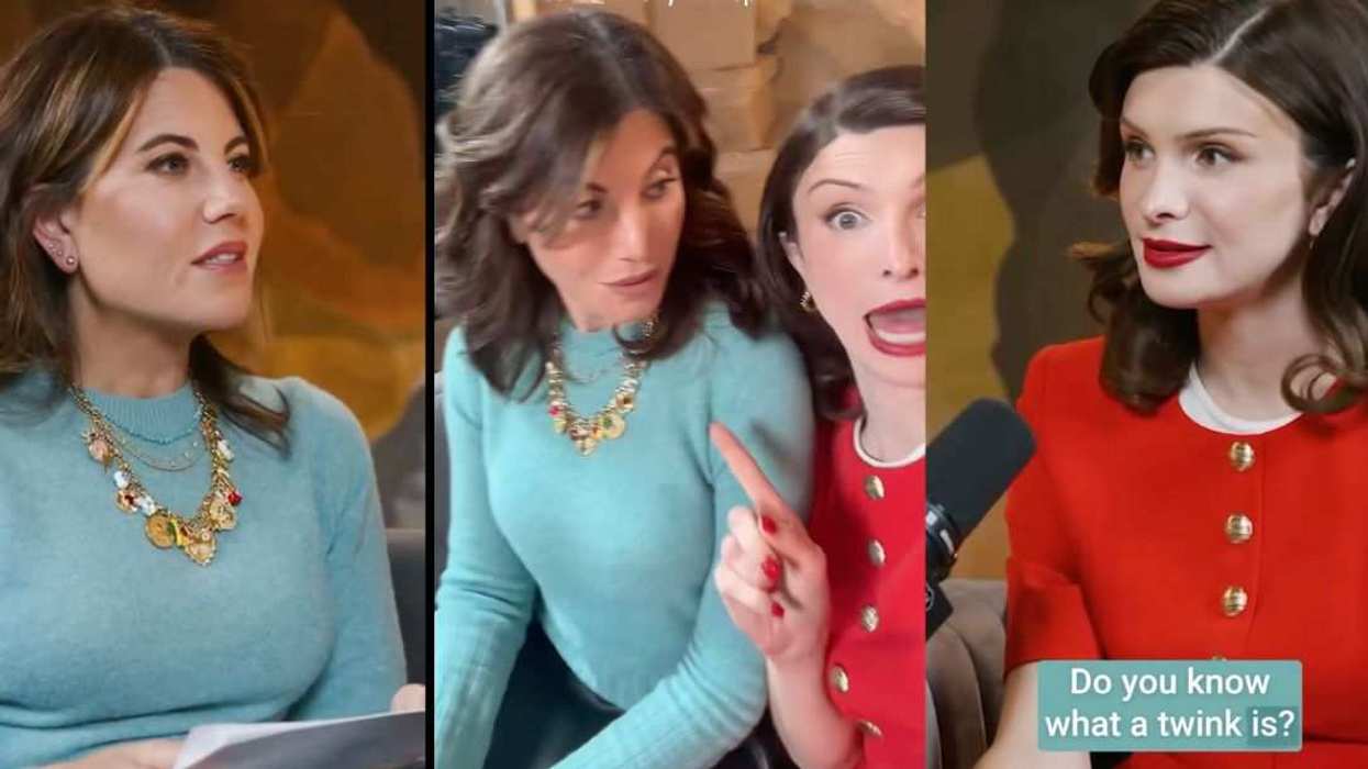 Monica Lewinsky (left) reacts as Dylan Mulvaney (right) explains the meaning of “twink” during a candid moment on Reclaiming with Monica Lewinsky.