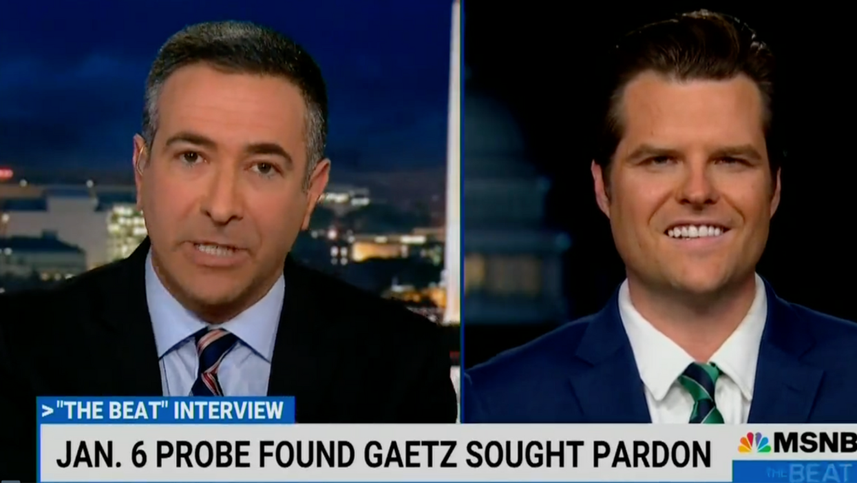 MSNBC screenshot of Ari Melber and Matt Gaetz during Gaetz's interview