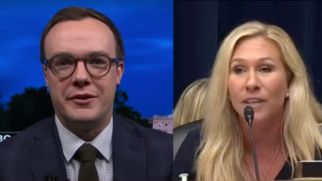 MSNBC screenshot of Chasten Buttigieg; C-SPAN 3 screenshot of Marjorie Taylor Greene