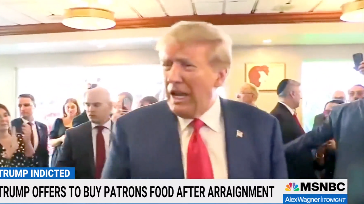 MSNBC screenshot of Donald Trump surrounded by supporters
