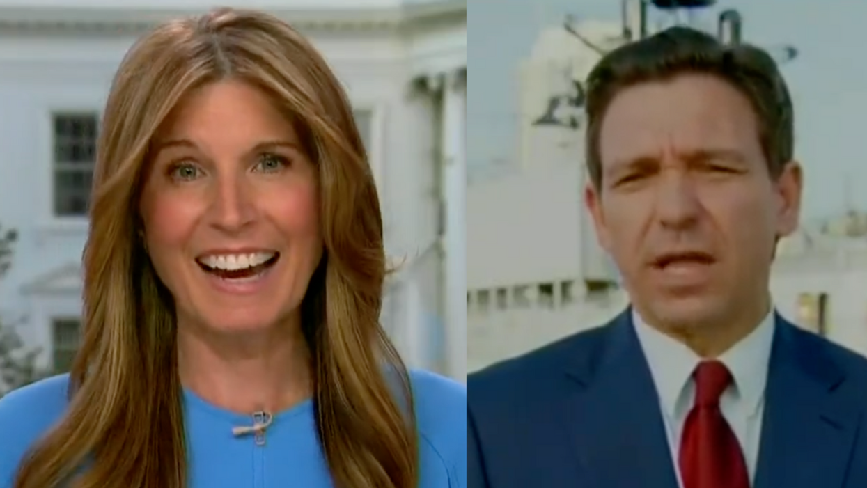 MSNBC screenshot of Nicolle Wallace; Fox News screenshot of Ron DeSantis