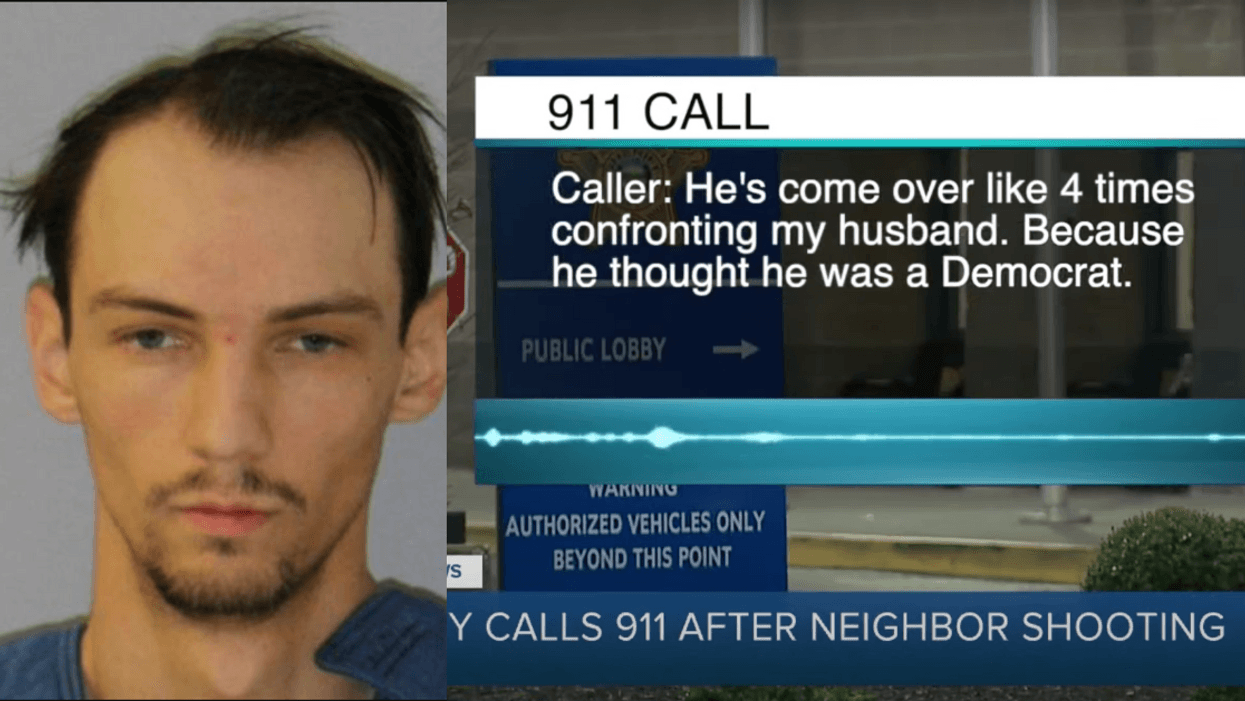 mugshot of Austin Gene Combs; Screenshot of WCPO 9 news report featuring 911 call
