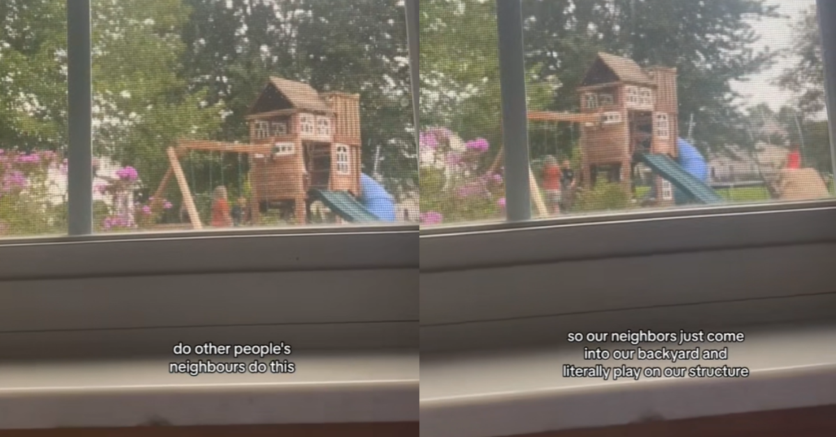 Neighborhood children using a private property's playset