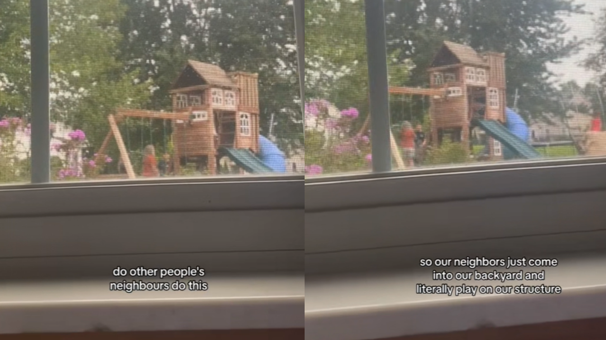 Neighborhood children using a private property's playset