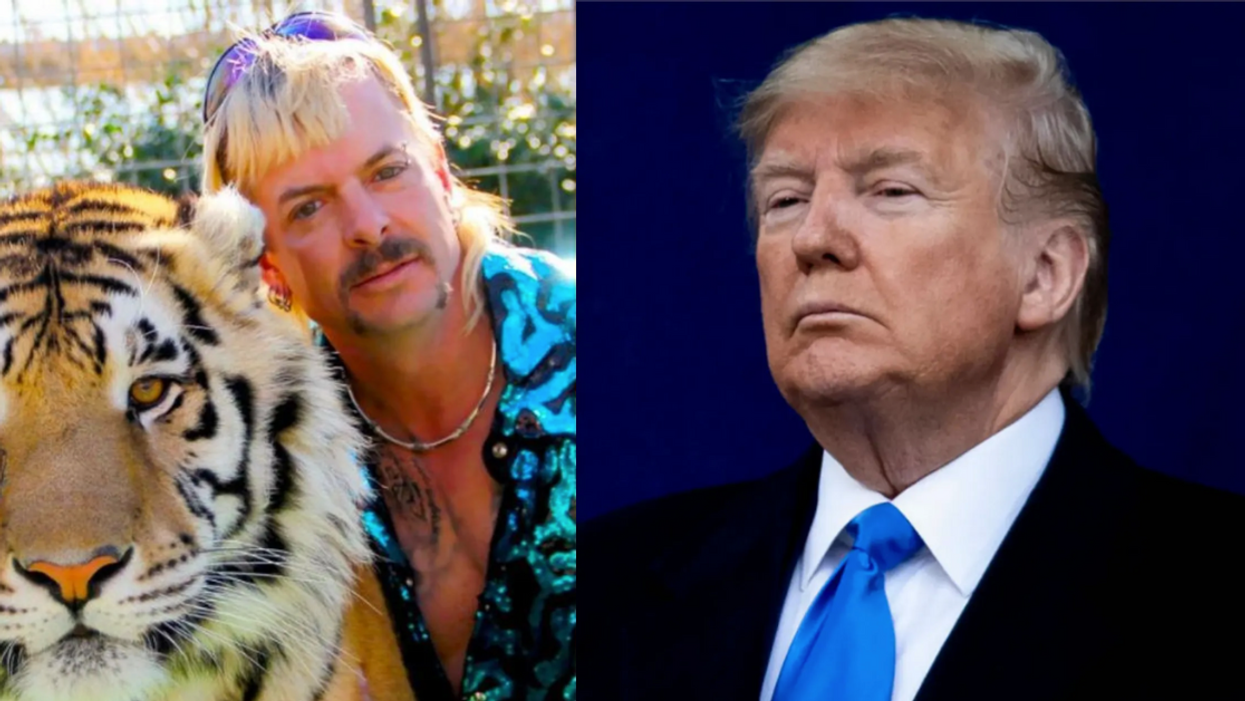 Netflix still of Joe Exotic; Donald Trump