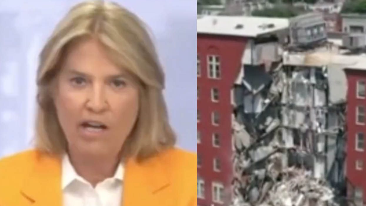 Newsmax screenshot of Greta Van Susteren; Newsmax screenshot of Iowa building collapse