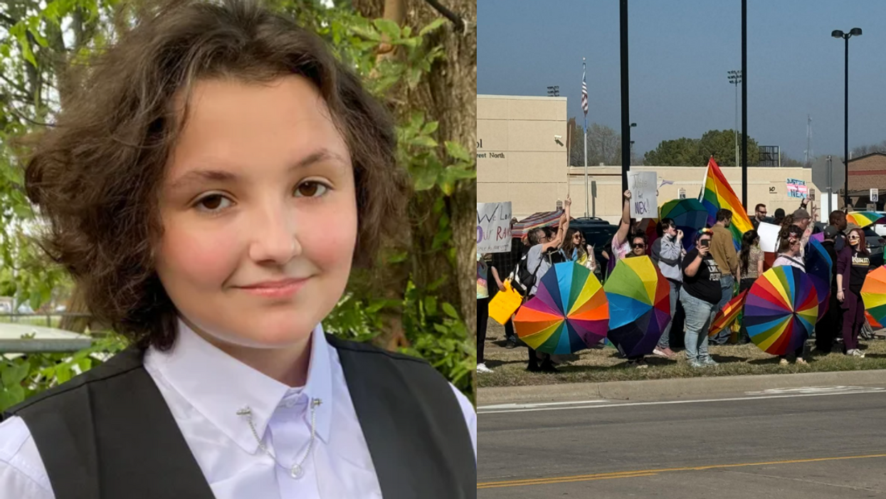 Nex Benedict; counter-protesters outside Owasso High School