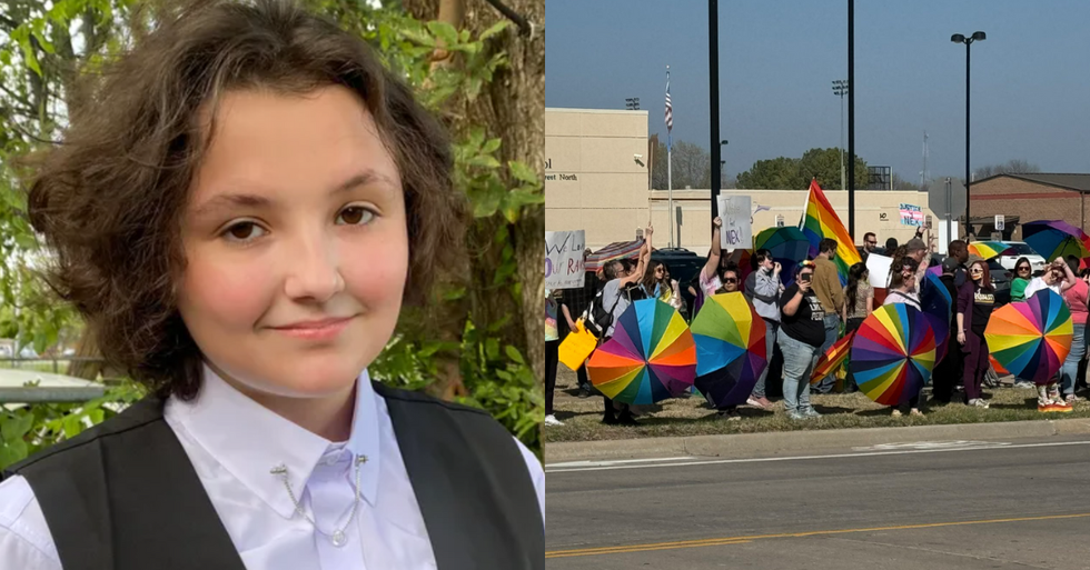 Nex Benedict; counter-protesters outside Owasso High School