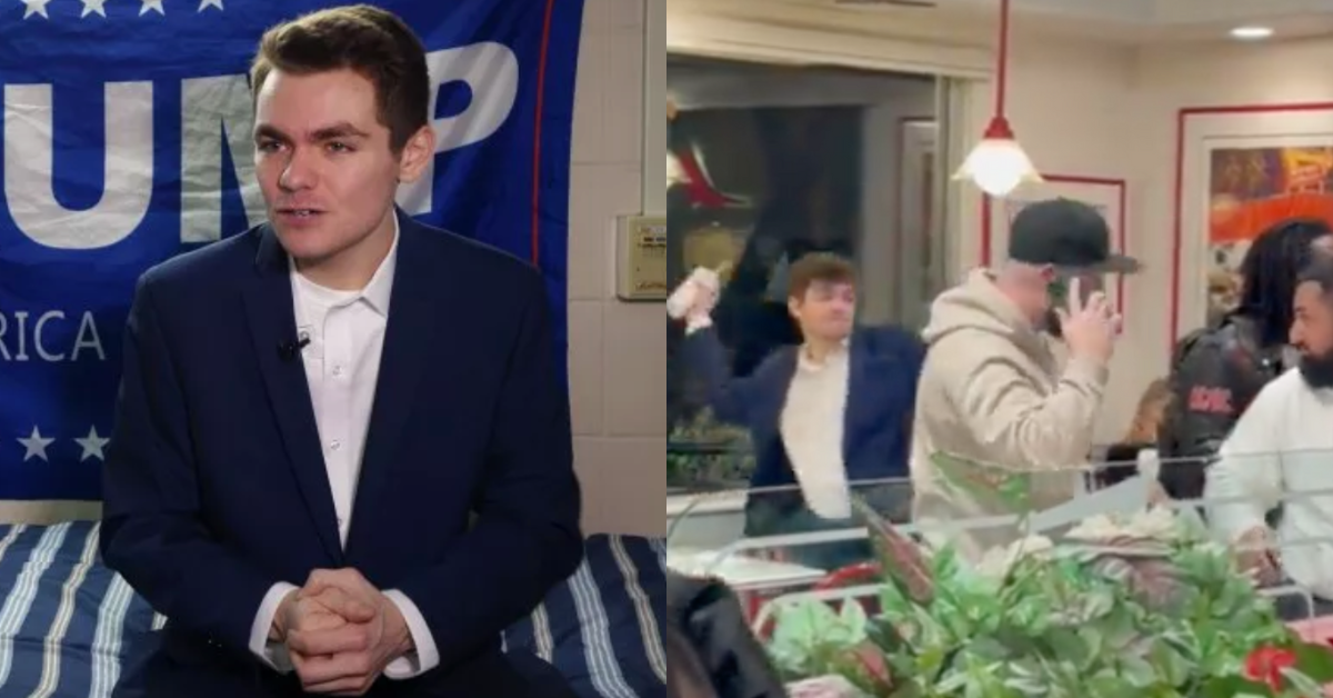 Nick Fuentes; Twitter screenshot of Nick Fuentes throwing soda cup in restaurant